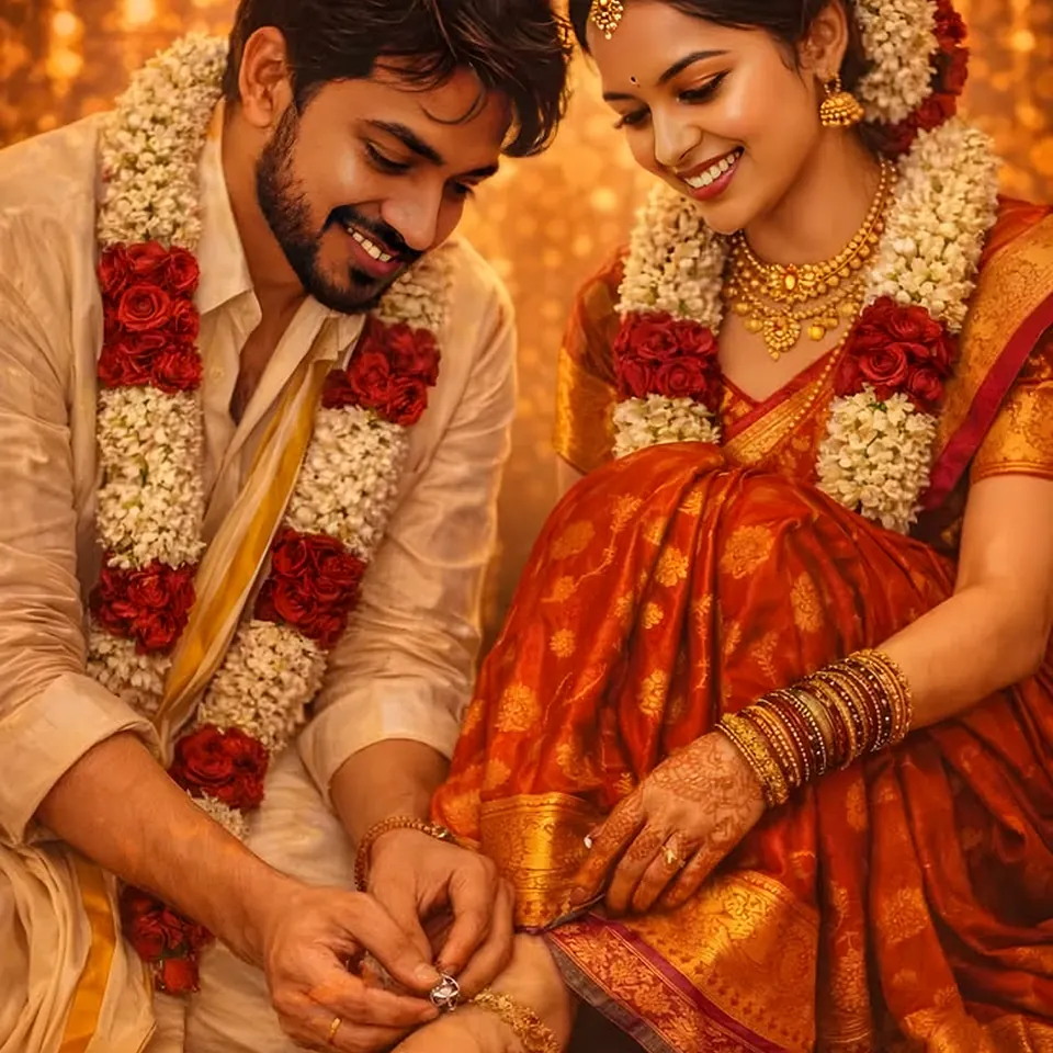 Tamil wedding couple sharing a traditional ceremony